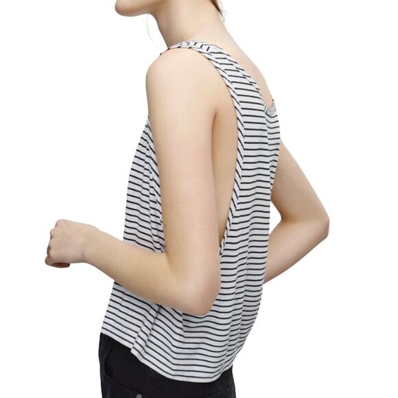 TALULA Cropped Striped Tank Top Scoop Neck Loose Fit Light Blue White Size S - Picture 2 of 10